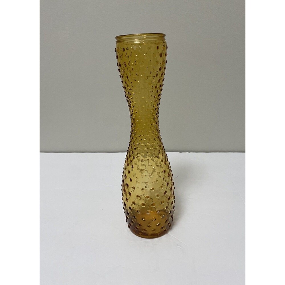 Vintage Amber Hobnail Glass Vase 11" Mid Century Decor